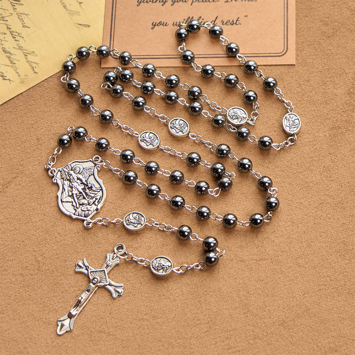 FREE Today: Sacred Shiny Black Beads Rosary with St. Michael the Archangel Pendant & Crucifix