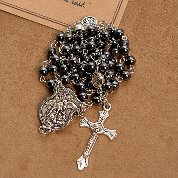 FREE Today: Sacred Shiny Black Beads Rosary with St. Michael the Archangel Pendant & Crucifix