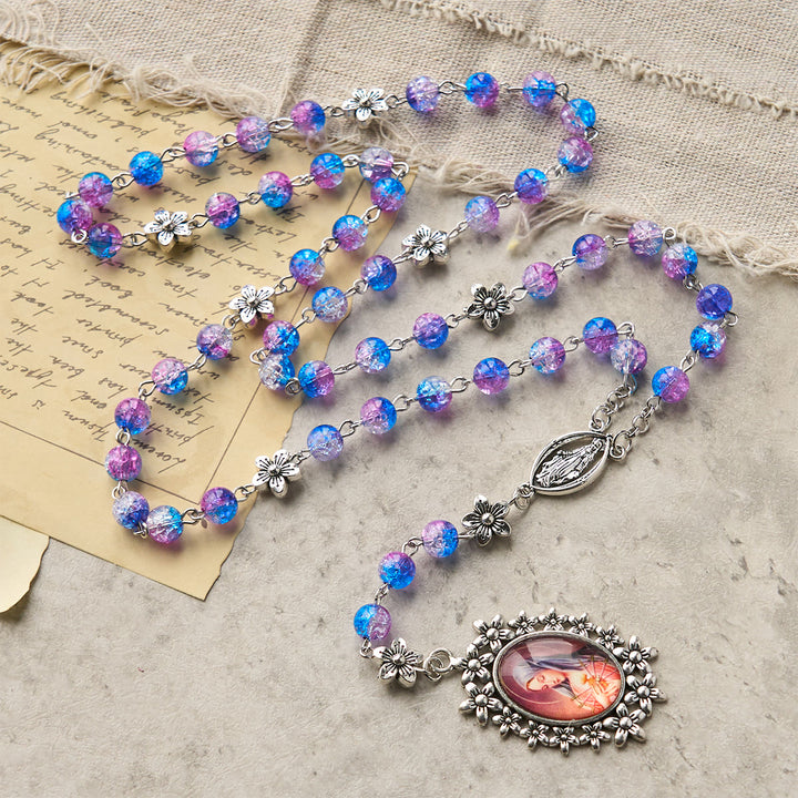 Christianartworkshop Seven Sorrow of 8 mm Round Blue-Purple Gradient Rosary with Floral - Carved Our Lady of Sorrows Pendant - image 5