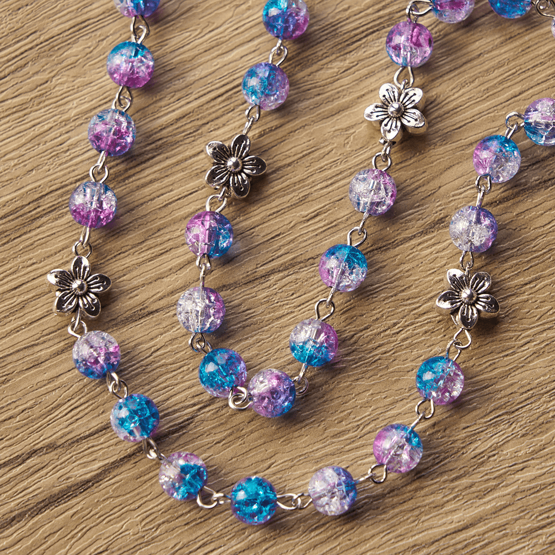 Christianartworkshop Seven Sorrow of 8 mm Round Blue-Purple Gradient Rosary with Floral - Carved Our Lady of Sorrows Pendant - image 4