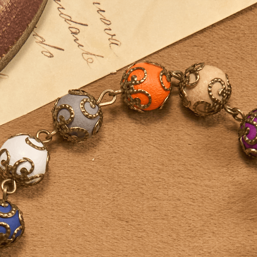 FREE Today: Vintage Style Patterned Colorful Bead Bracelet with Bronze St. Benedict & Crucifix: Trust in Divine Continuity
