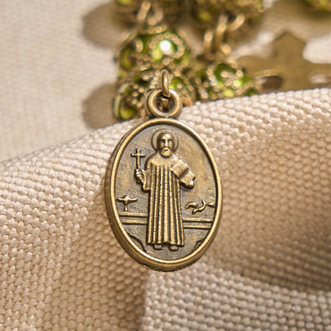 FREE Today: Matte Verdigris Beads with Bronze St. Benedict Medal & Crucifix Bracelet: Find Peace in Subtle Sacredness