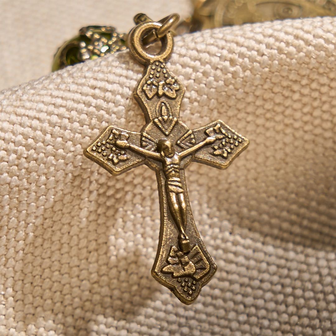 FREE Today: Matte Verdigris Beads with Bronze St. Benedict Medal & Crucifix Bracelet: Find Peace in Subtle Sacredness