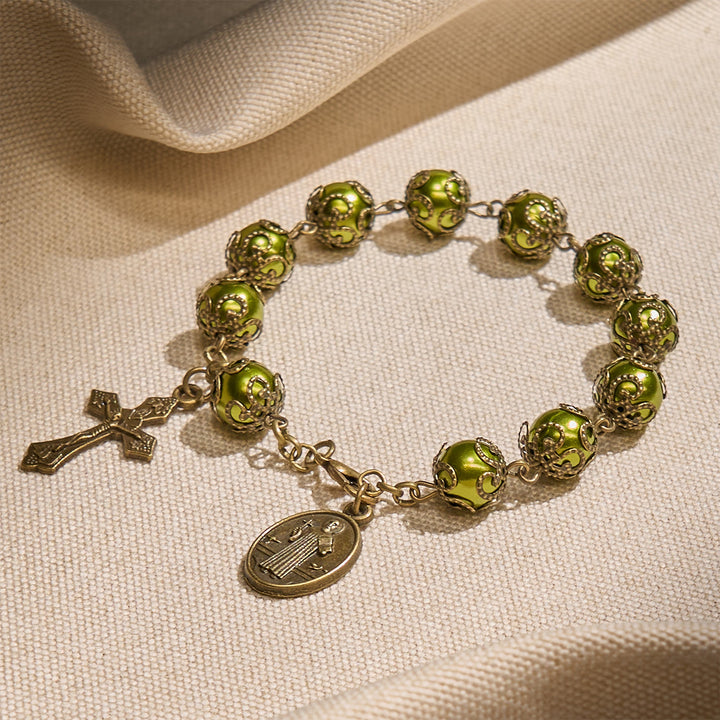 FREE Today: Matte Verdigris Beads with Bronze St. Benedict Medal & Crucifix Bracelet: Find Peace in Subtle Sacredness