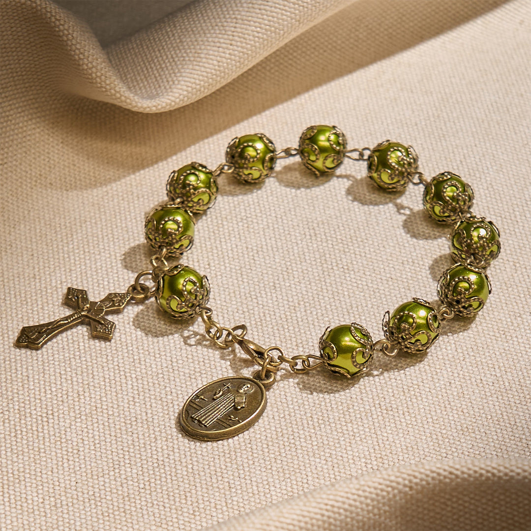 Christianartworkshop Matte Verdigris Beads with Bronze St. Benedict Medal & Crucifix Bracelet: Find Peace in Subtle Sacredness - image 3