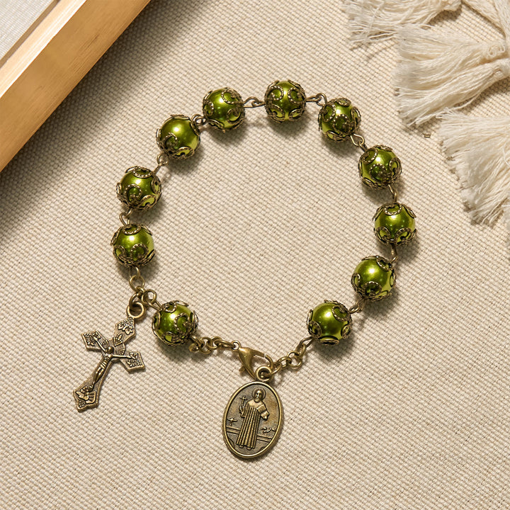 FREE Today: Matte Verdigris Beads with Bronze St. Benedict Medal & Crucifix Bracelet: Find Peace in Subtle Sacredness