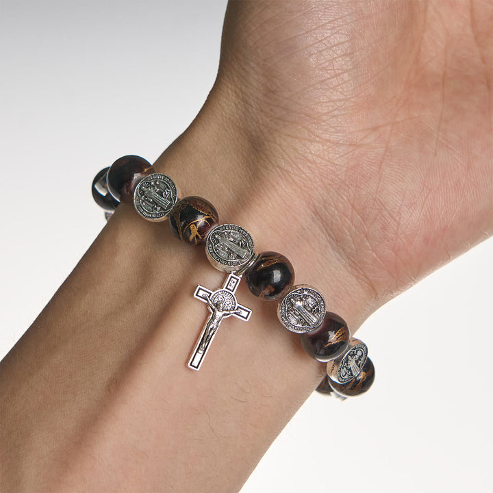 FREE Today: Tri-Color Beads Bracelet with Silver St. Benedict Medal and Crucifix: Divine Faith Artistry