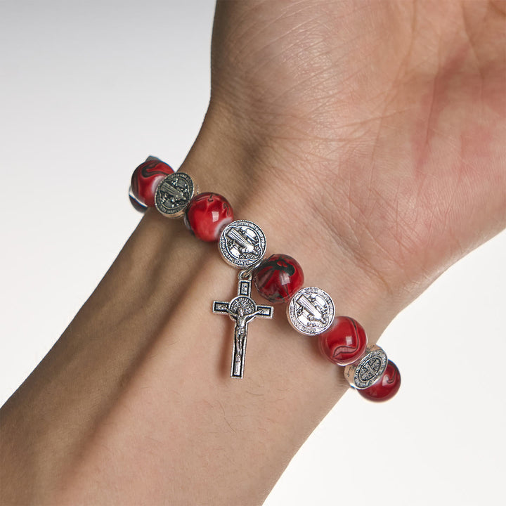 FREE Today: Tri-Color Beads Bracelet with Silver St. Benedict Medal and Crucifix: Divine Faith Artistry