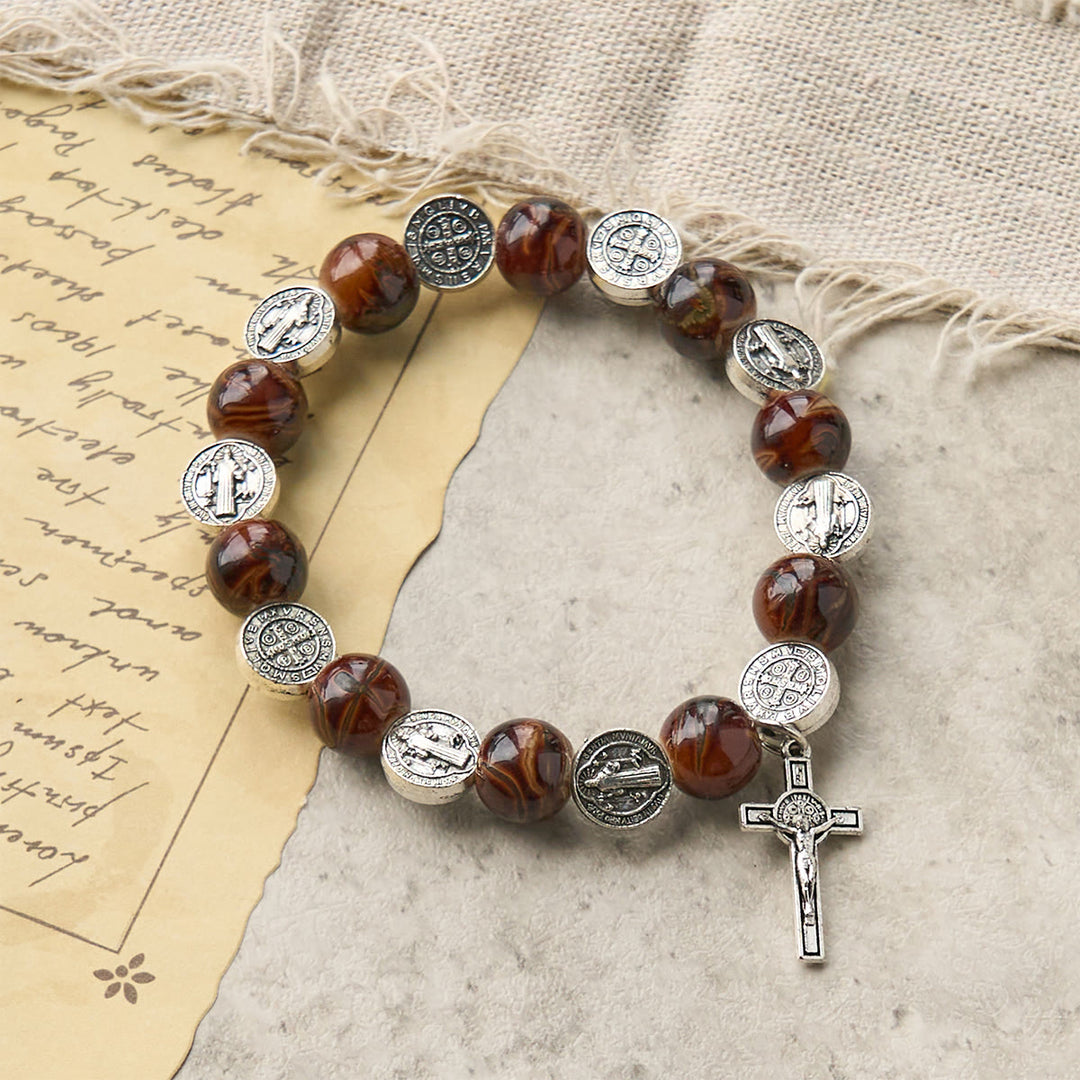 FREE Today: Tri-Color Beads Bracelet with Silver St. Benedict Medal and Crucifix: Divine Faith Artistry
