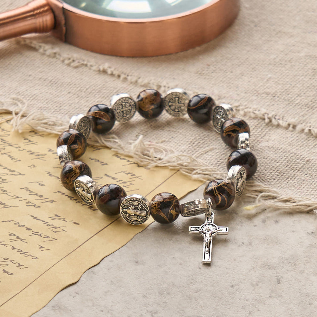 FREE Today: Tri-Color Beads Bracelet with Silver St. Benedict Medal and Crucifix: Divine Faith Artistry