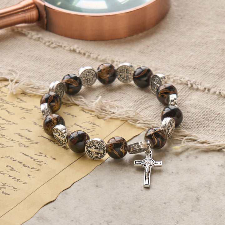 FREE Today: Tri-Color Beads Bracelet with Silver St. Benedict Medal and Crucifix: Divine Faith Artistry