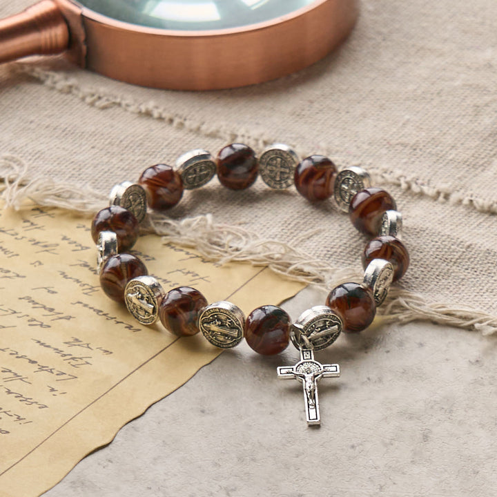 FREE Today: Tri-Color Beads Bracelet with Silver St. Benedict Medal and Crucifix: Divine Faith Artistry
