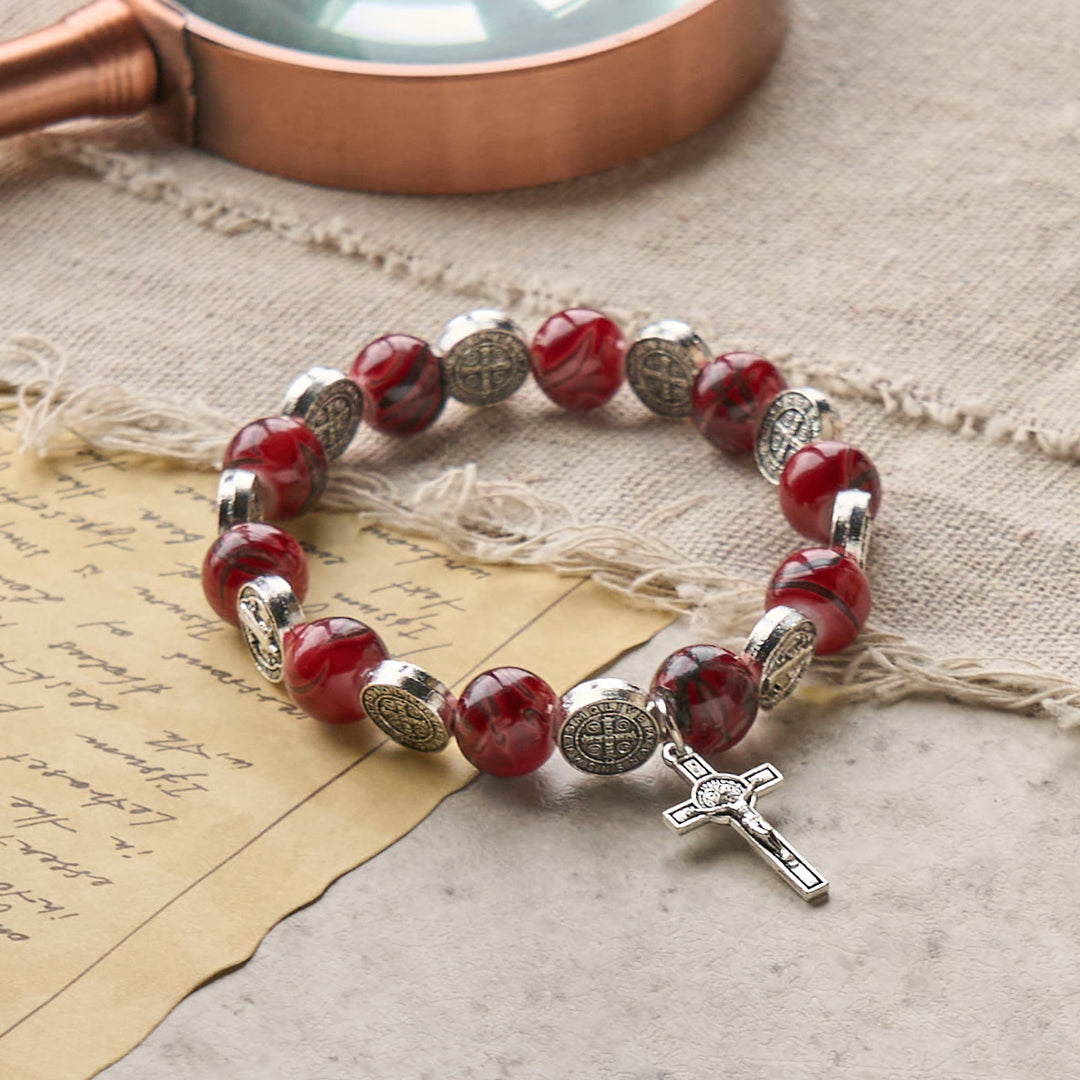FREE Today: Tri-Color Beads Bracelet with Silver St. Benedict Medal and Crucifix: Divine Faith Artistry