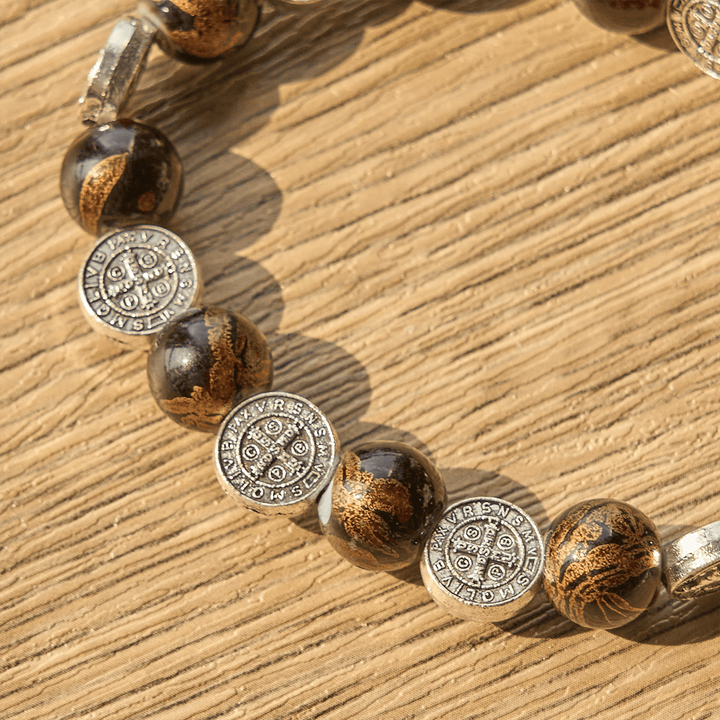 FREE Today: Tri-Color Beads Bracelet with Silver St. Benedict Medal and Crucifix: Divine Faith Artistry