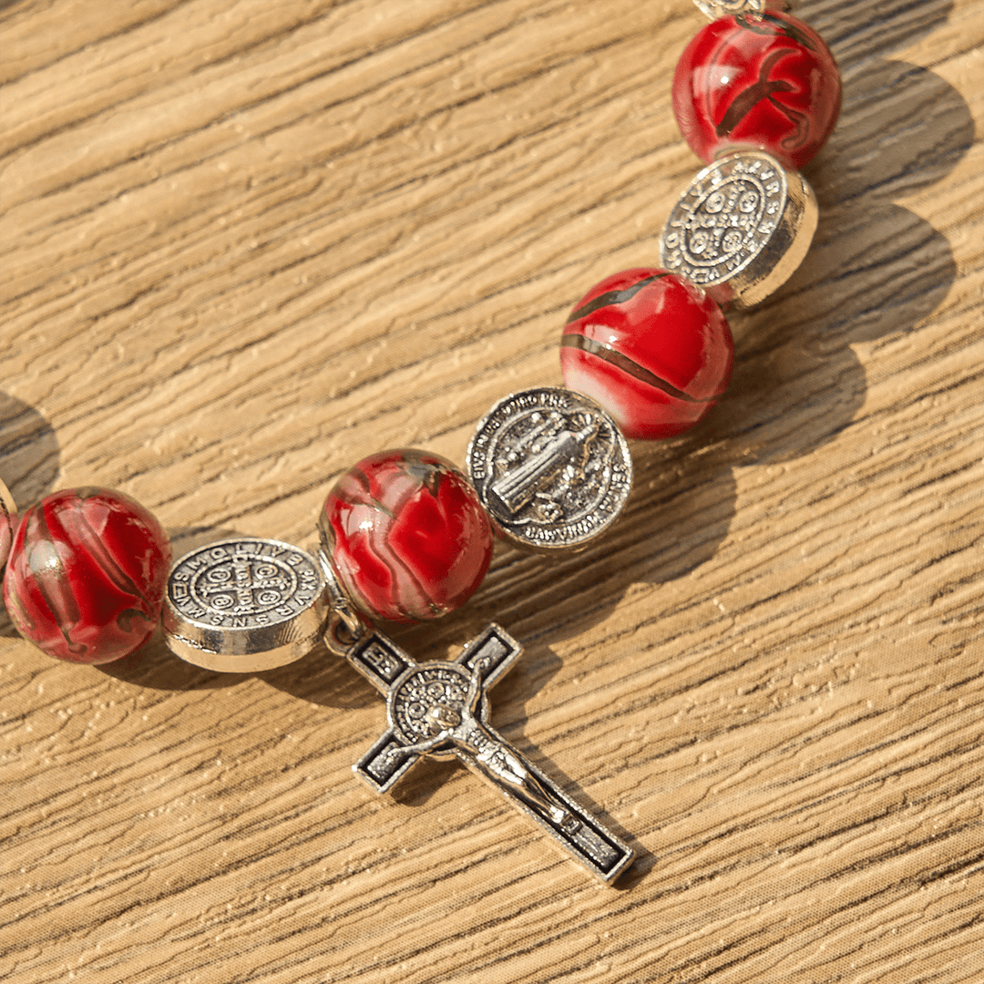 FREE Today: Tri-Color Beads Bracelet with Silver St. Benedict Medal and Crucifix: Divine Faith Artistry