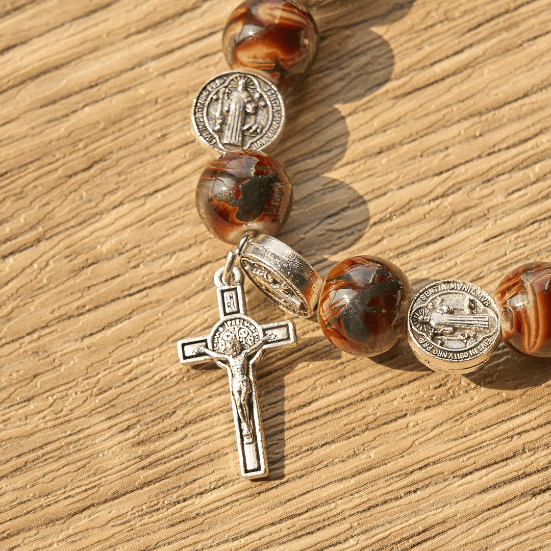 FREE Today: Tri-Color Beads Bracelet with Silver St. Benedict Medal and Crucifix: Divine Faith Artistry