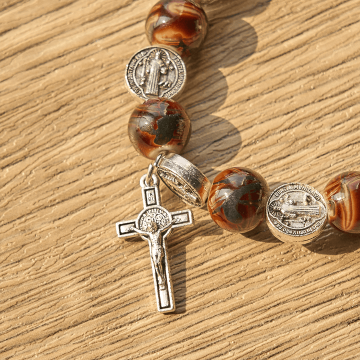 FREE Today: Tri-Color Beads Bracelet with Silver St. Benedict Medal and Crucifix: Divine Faith Artistry
