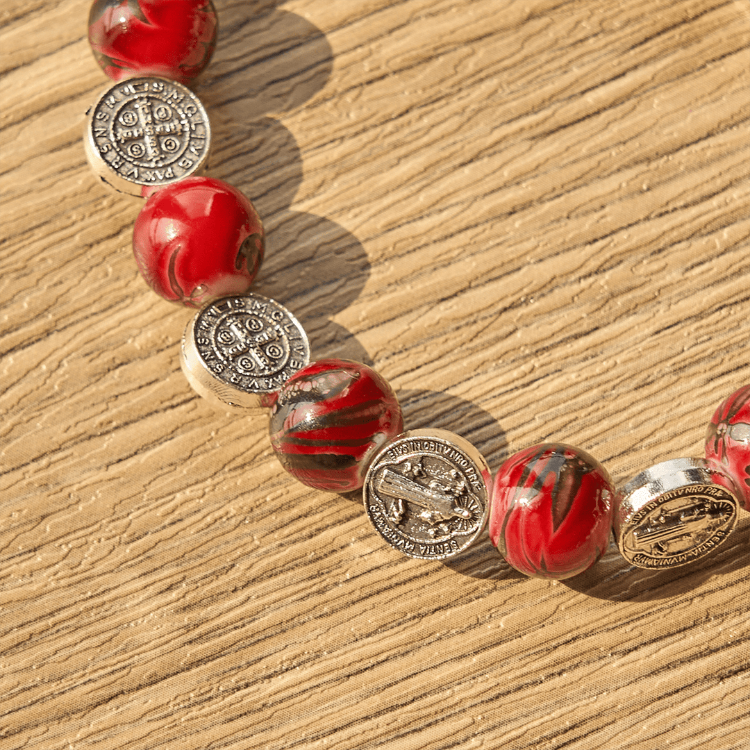 FREE Today: Tri-Color Beads Bracelet with Silver St. Benedict Medal and Crucifix: Divine Faith Artistry