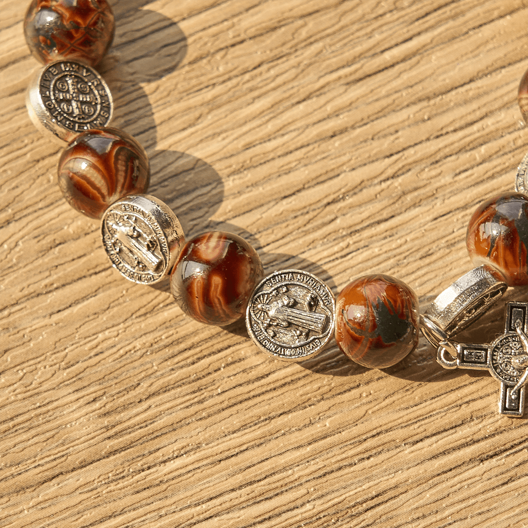 FREE Today: Tri-Color Beads Bracelet with Silver St. Benedict Medal and Crucifix: Divine Faith Artistry