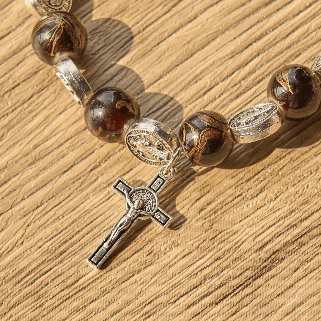 FREE Today: Tri-Color Beads Bracelet with Silver St. Benedict Medal and Crucifix: Divine Faith Artistry