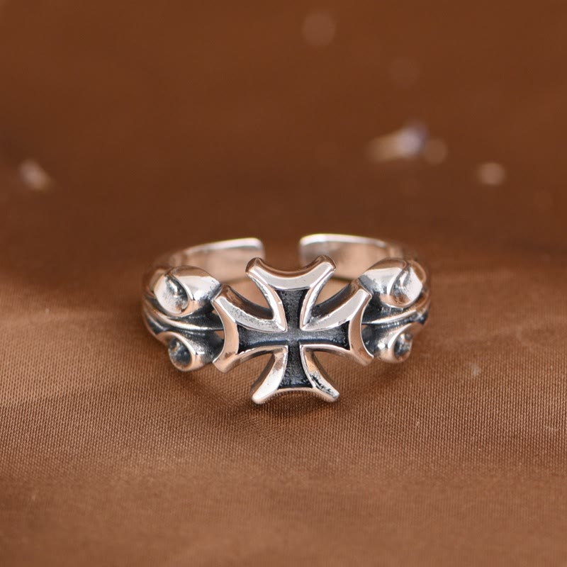 Christianartworkshop Minimalist 925 Silver Adjustable Maltese Cross Band Ring: Precious Heirloom of Faith - Suitable for US sizes 9-15 - image 0