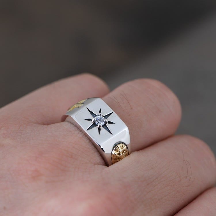 Christianartworkshop Cross and Virgin Mary with White Cubic 925 Sterling Silver Adjustable Vintage Ring - image 4