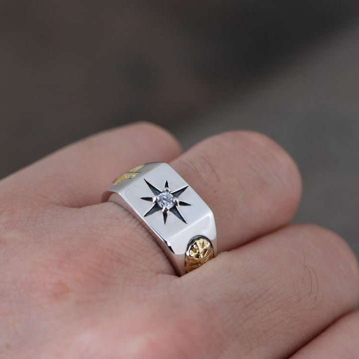 Christianartworkshop Cross and Virgin Mary with White Cubic 925 Sterling Silver Adjustable Vintage Ring - image 4