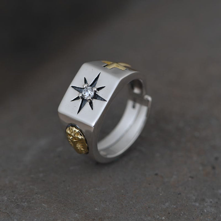 Christianartworkshop Cross and Virgin Mary with White Cubic 925 Sterling Silver Adjustable Vintage Ring - image 4