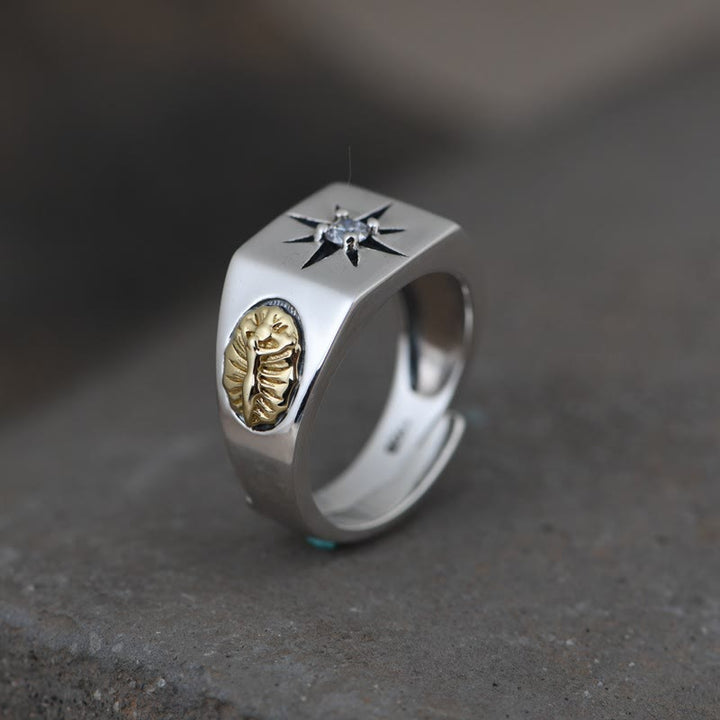 Christianartworkshop Cross and Virgin Mary with White Cubic 925 Sterling Silver Adjustable Vintage Ring - image 2