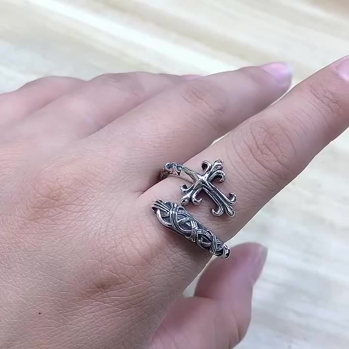 Christianartworkshop Retro 925 Silver Cross Ring with Delicate Vine Engravings: Pure Expression of Faith - image 8