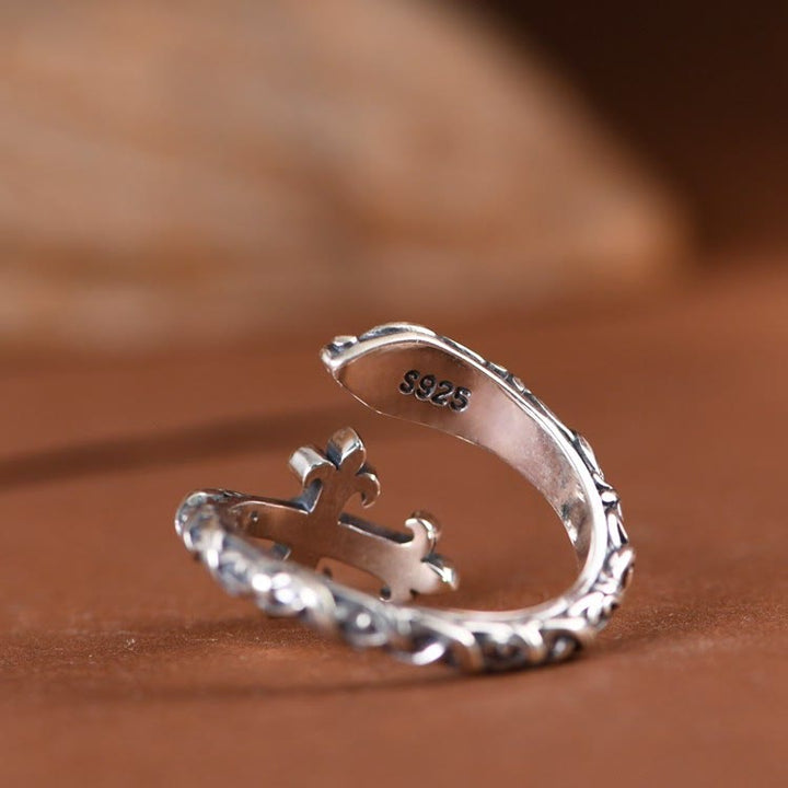 Christianartworkshop Retro 925 Silver Cross Ring with Delicate Vine Engravings: Pure Expression of Faith - image 7