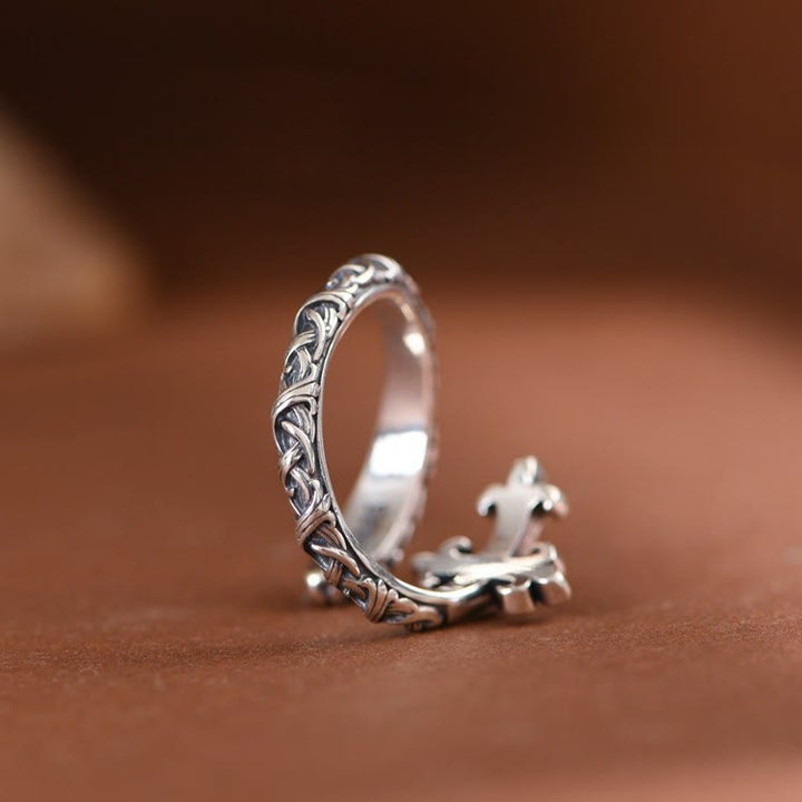 Christianartworkshop Retro 925 Silver Cross Ring with Delicate Vine Engravings: Pure Expression of Faith - image 5