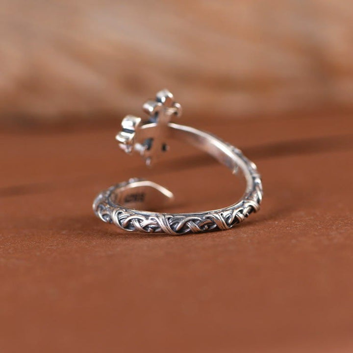 Christianartworkshop Retro 925 Silver Cross Ring with Delicate Vine Engravings: Pure Expression of Faith - image 6