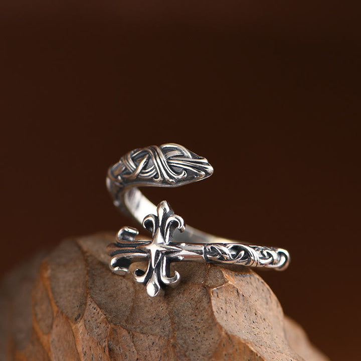 Christianartworkshop Retro 925 Silver Cross Ring with Delicate Vine Engravings: Pure Expression of Faith - image 2