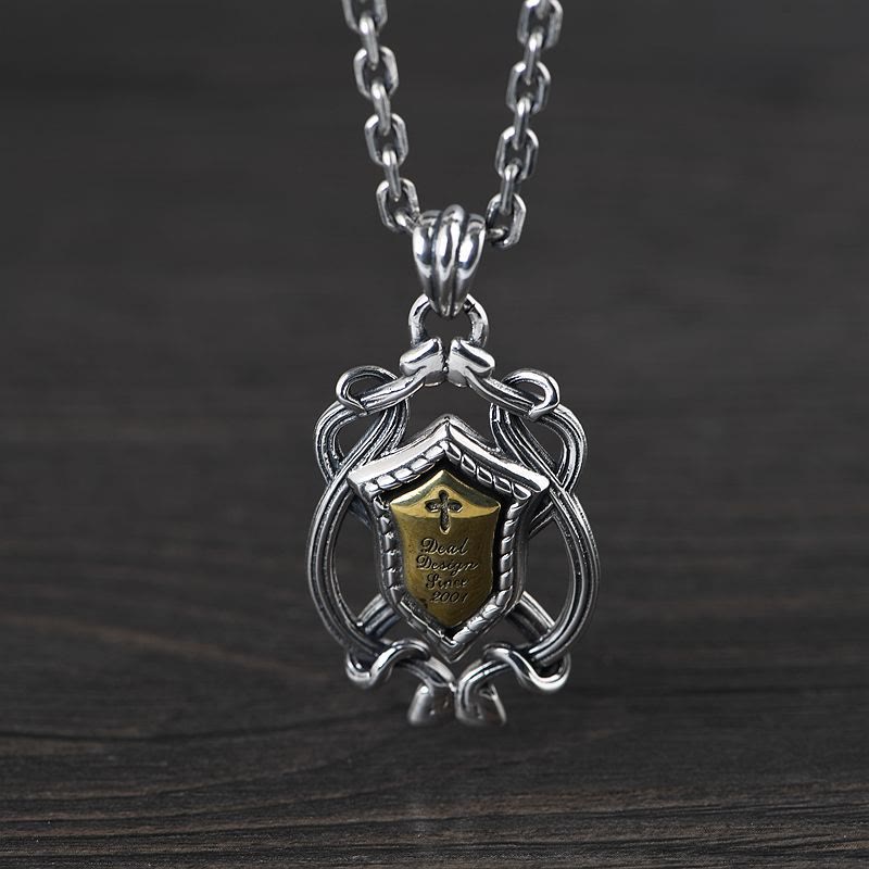 Christianartworkshop 925 Sterling Silver Armor Cross Pendant with Golden Core Sacred Crest Necklace: Shield of Grace - image 3