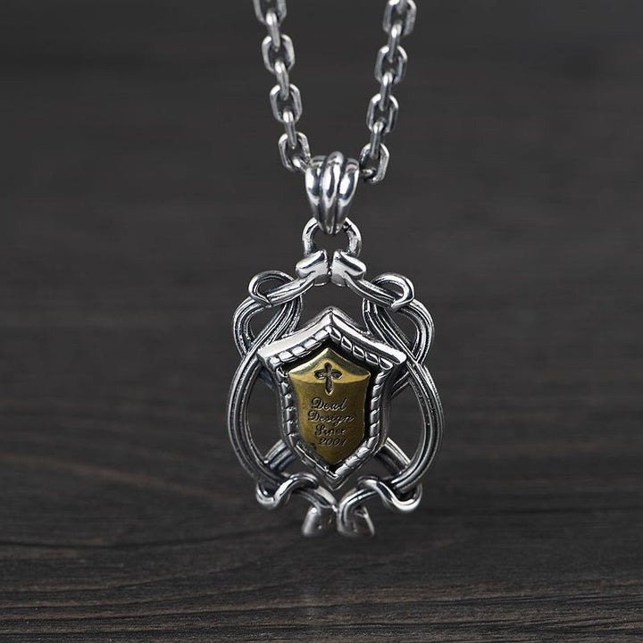 Christianartworkshop 925 Sterling Silver Armor Cross Pendant with Golden Core Sacred Crest Necklace: Shield of Grace - image 3