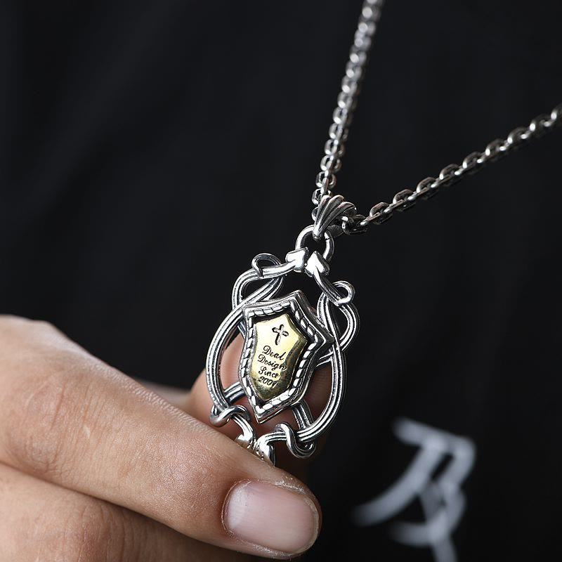 Christianartworkshop 925 Sterling Silver Armor Cross Pendant with Golden Core Sacred Crest Necklace: Shield of Grace - image 2