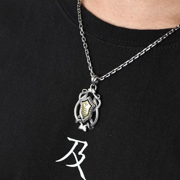 Christianartworkshop 925 Sterling Silver Armor Cross Pendant with Golden Core Sacred Crest Necklace: Shield of Grace - image 6