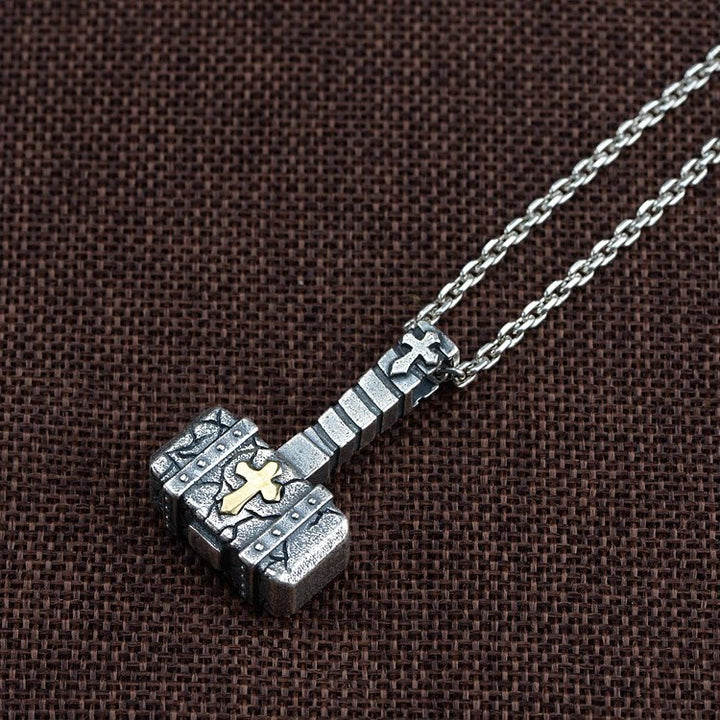 Christianartworkshop Sacred 925 Silver Hammer Cross Necklace: Rugged Faith Symbol with Retro Edge - image 1