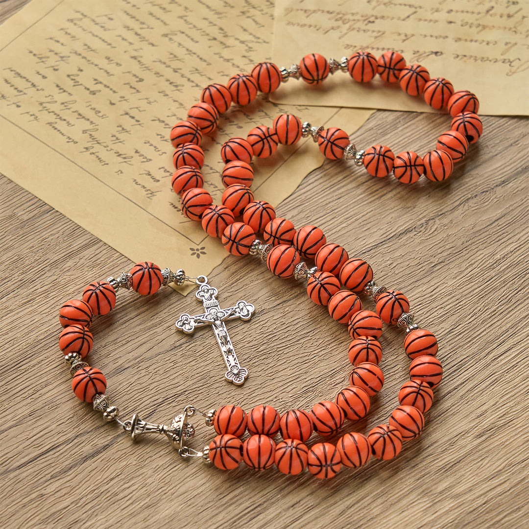 Patriotic Basketball Rosary With St. Benedict Medal - Christian Jewelry