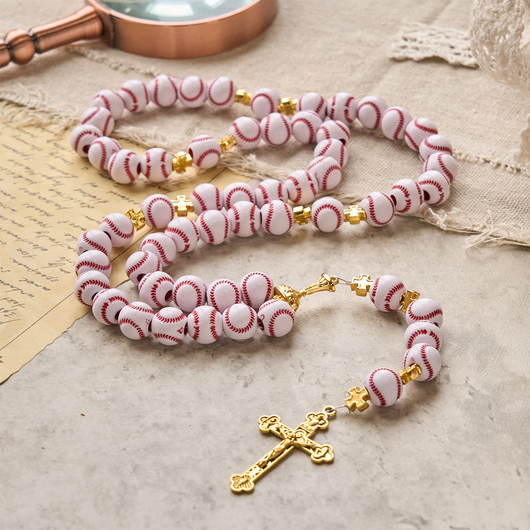 Christianartworkshop Blessed Miniature Baseball Beads Rosary with Golden Holy Chalice & Crucifix: Merge Faith and Sport - image 5