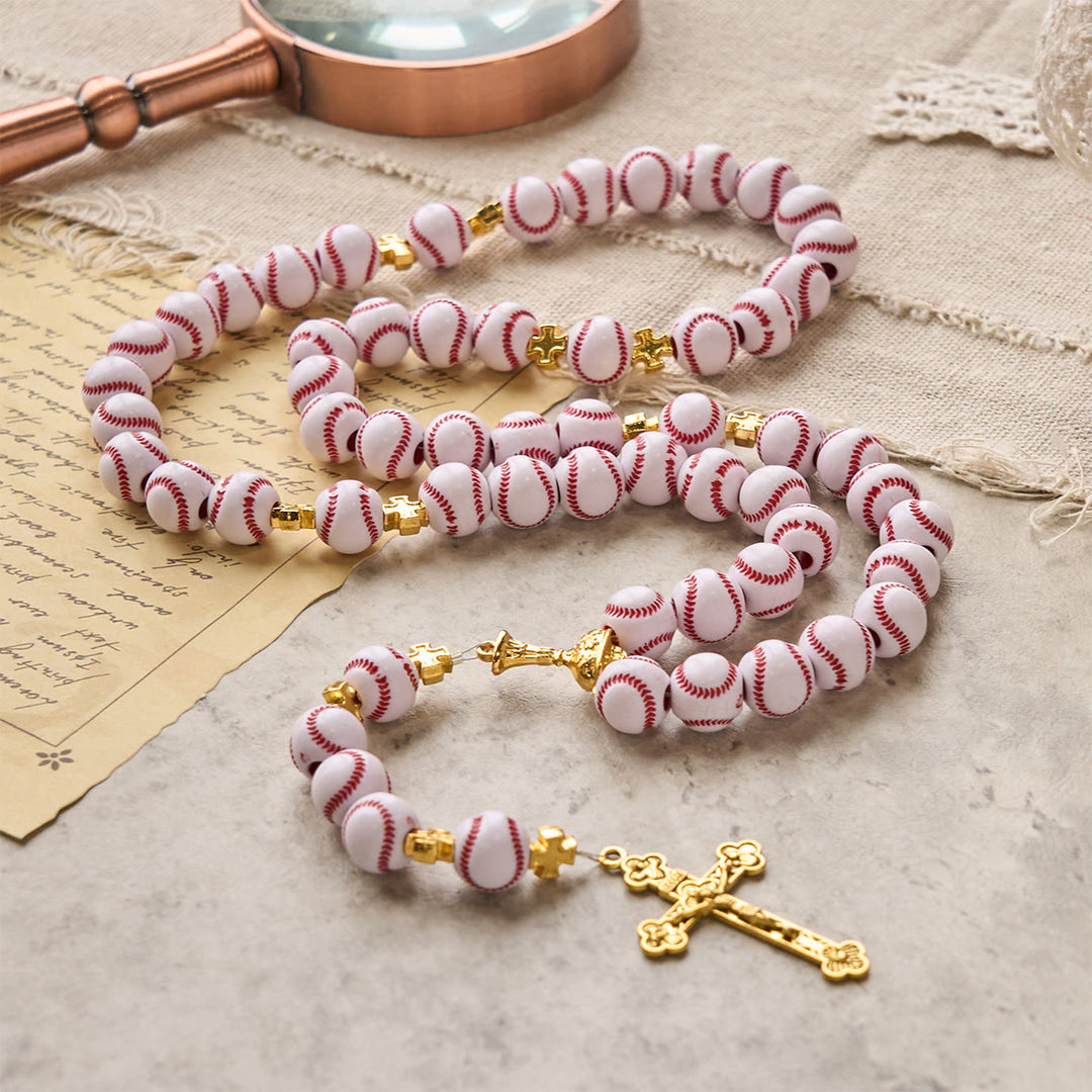 Christianartworkshop Blessed Miniature Baseball Beads Rosary with Golden Holy Chalice & Crucifix: Merge Faith and Sport - image 6