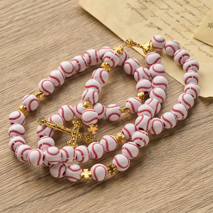 Christianartworkshop PRAYERFUL FAITH: Blessed Miniature Baseball Beads Rosary with Golden Holy Chalice & Crucifix - image 6