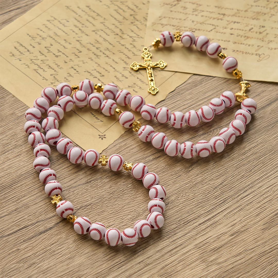 Christianartworkshop PRAYERFUL FAITH: Blessed Miniature Baseball Beads Rosary with Golden Holy Chalice & Crucifix - image 8