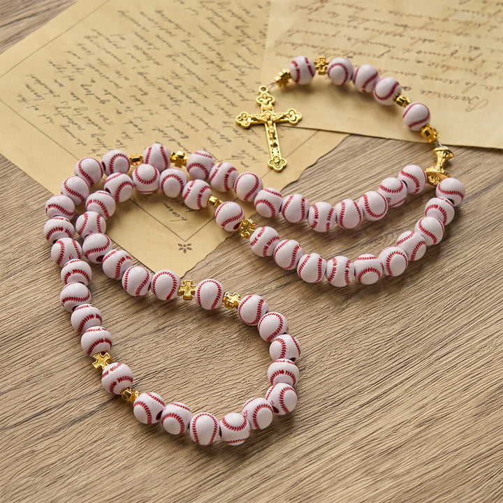 Christianartworkshop PRAYERFUL FAITH: Blessed Miniature Baseball Beads Rosary with Golden Holy Chalice & Crucifix - image 8