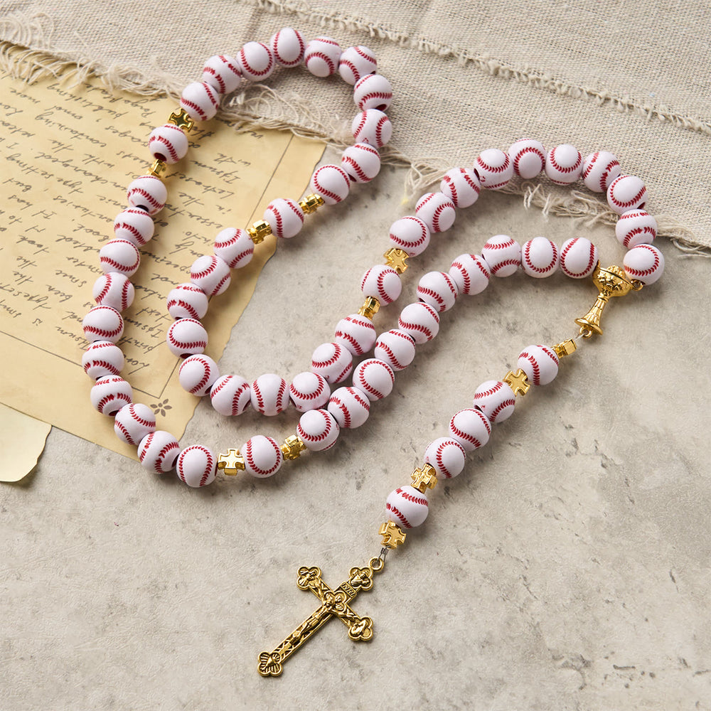 FREE Today: Blessed Miniature Baseball Beads Rosary with Golden Holy Chalice & Crucifix: Merge Faith and Sport - image 2