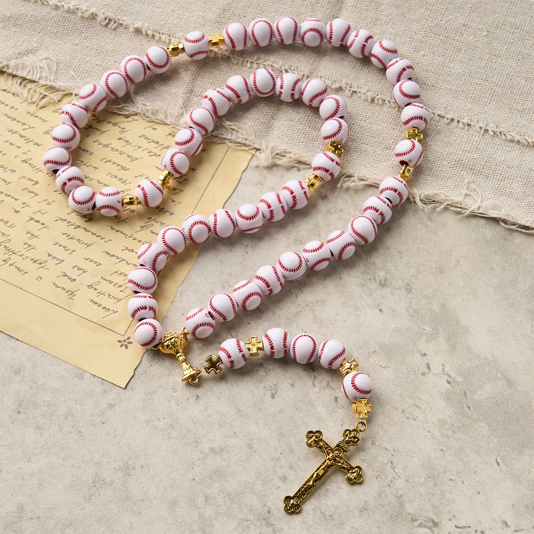 FREE Today: Blessed Miniature Baseball Beads Rosary with Golden Holy Chalice & Crucifix: Merge Faith and Sport - Baseball - Themed Rosary - image 1