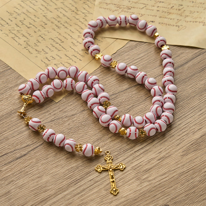 Christianartworkshop Blessed Miniature Baseball Beads Rosary with Golden Holy Chalice & Crucifix: Merge Faith and Sport - image 8