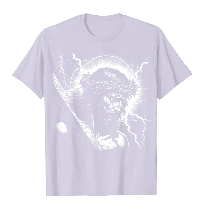 Christianartworkshop Jesus Holding Cross Vintage 90s Graphic T-shirt - Purple - 2XL - image 7