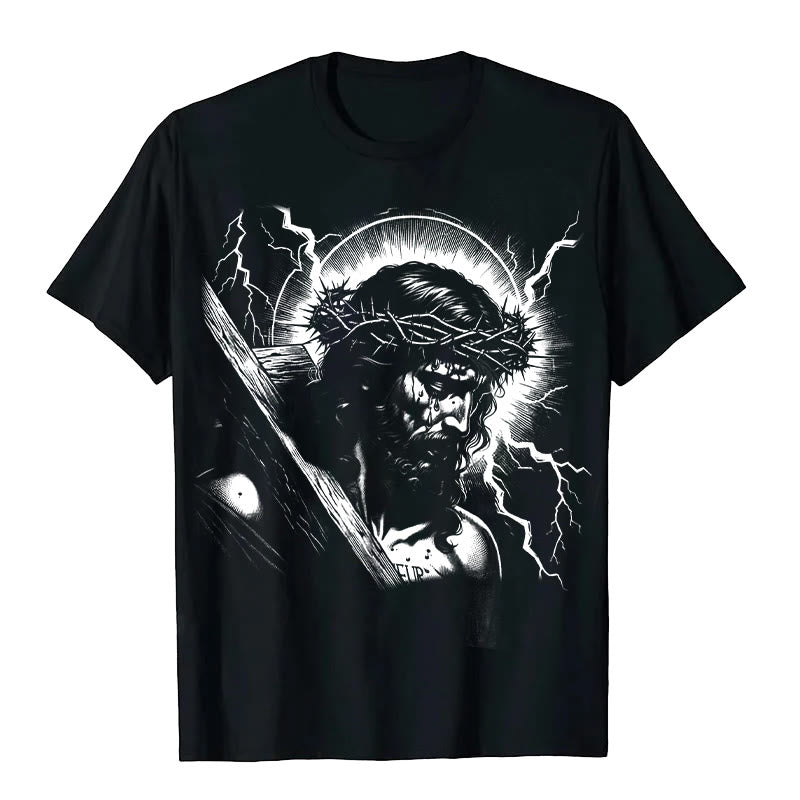 Christianartworkshop Jesus Holding Cross Vintage 90s Graphic T-shirt - Black - 2XL - image 0